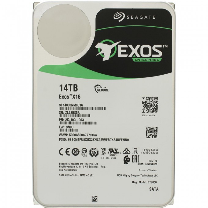 Жесткий диск SEAGATE EXOS X16 3.5" 14 TB SATA III, 256 MB ST14000NM001G Жесткий диск SEAGATE EXOS X16 3.5" 14 TB SATA III, 256 MB ST14000NM001G