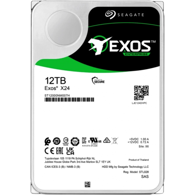 Жесткий диск SEAGATE SAS 3.0 12TB SERVER EXOS X24 (7200rpm) 512Mb 3.5" ST12000NM007H