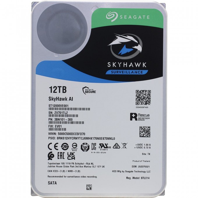 Жесткий диск SEAGATE SKYHAWK AI 12TB SATA-III, 256MB ST12000VE001 Жесткий диск SEAGATE SKYHAWK AI 12TB SATA-III, 256MB ST12000VE001